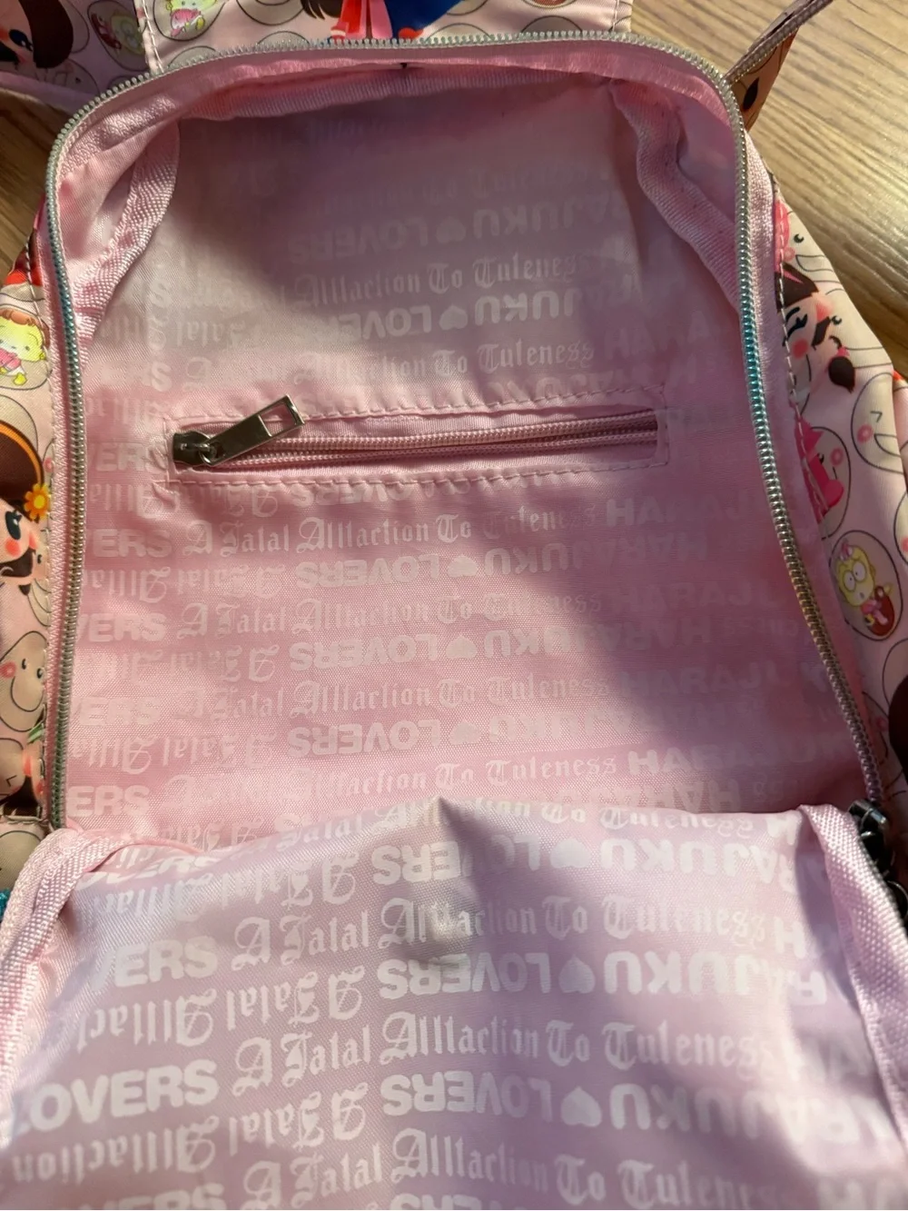 Harajuku Lovers Pink Character Print Mini Backpack with Rainbow Straps